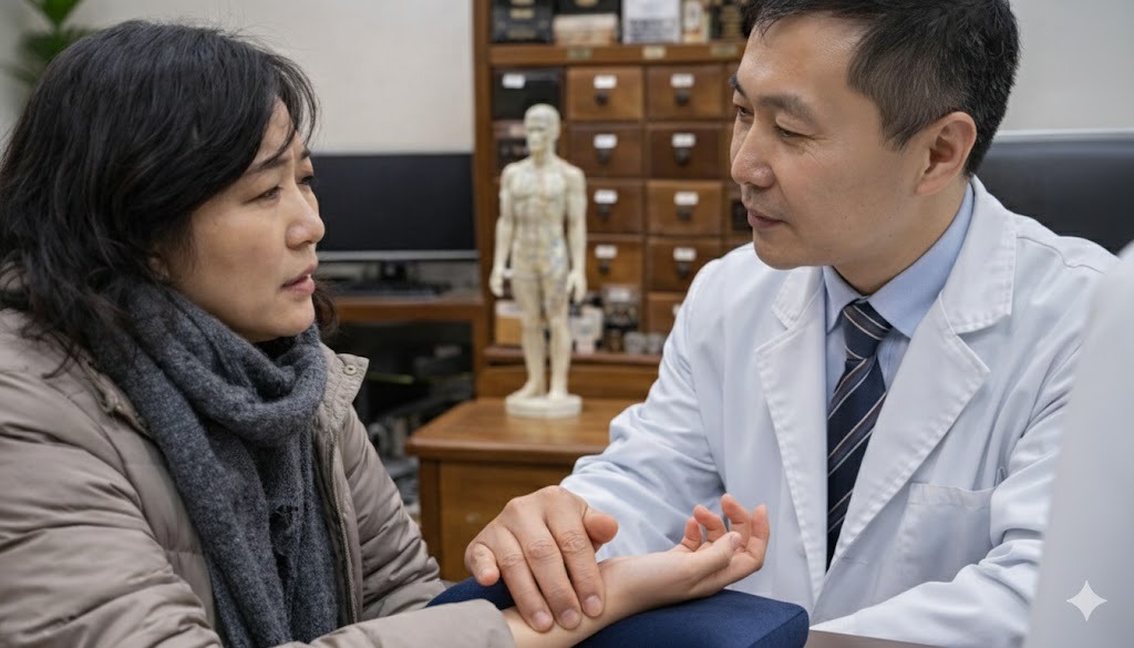 A Traditional Chinese Medicine practitioner providing a personalized consultation, showing how targeted TCM care can help restore balance, energy, and resilience after the holiday season.